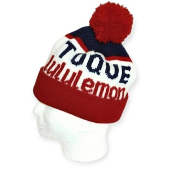 LULULEMON Iconic Vintage "Cheer Me On" Red/Blue Olimpic Ski Beanie Toque - Picture 4 of 10